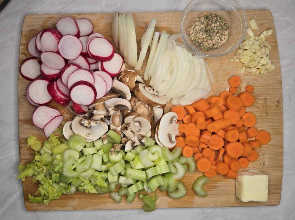 whole food vegetables on a cutting board
