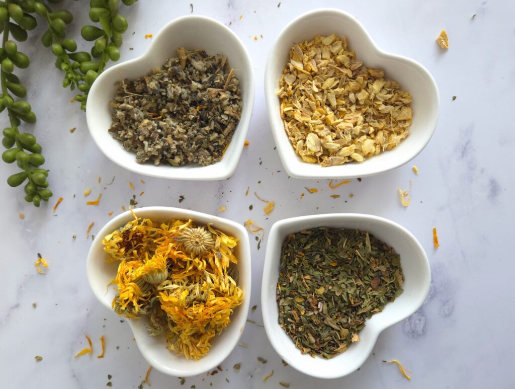 4 herbs on kitchen counter 