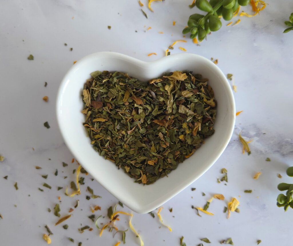 dried peppermint on the kitchen counter