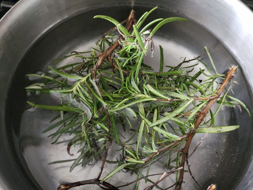fresh rosemary in pan